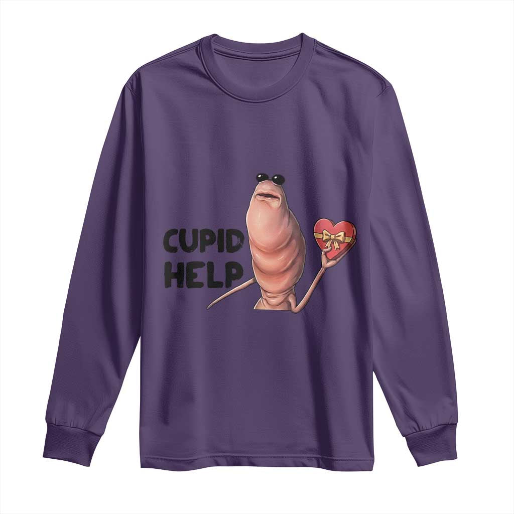 Marcus The Worm Valentine Meme Long Sleeve Shirt Cupid Help TS14 Purple Print Your Wear