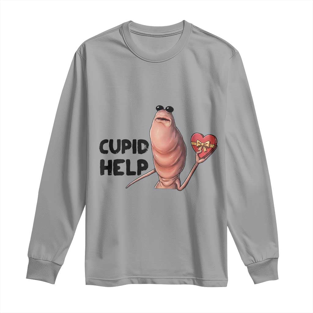 Marcus The Worm Valentine Meme Long Sleeve Shirt Cupid Help TS14 Sport Gray Print Your Wear