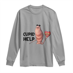 Marcus The Worm Valentine Meme Long Sleeve Shirt Cupid Help TS14 Sport Gray Print Your Wear
