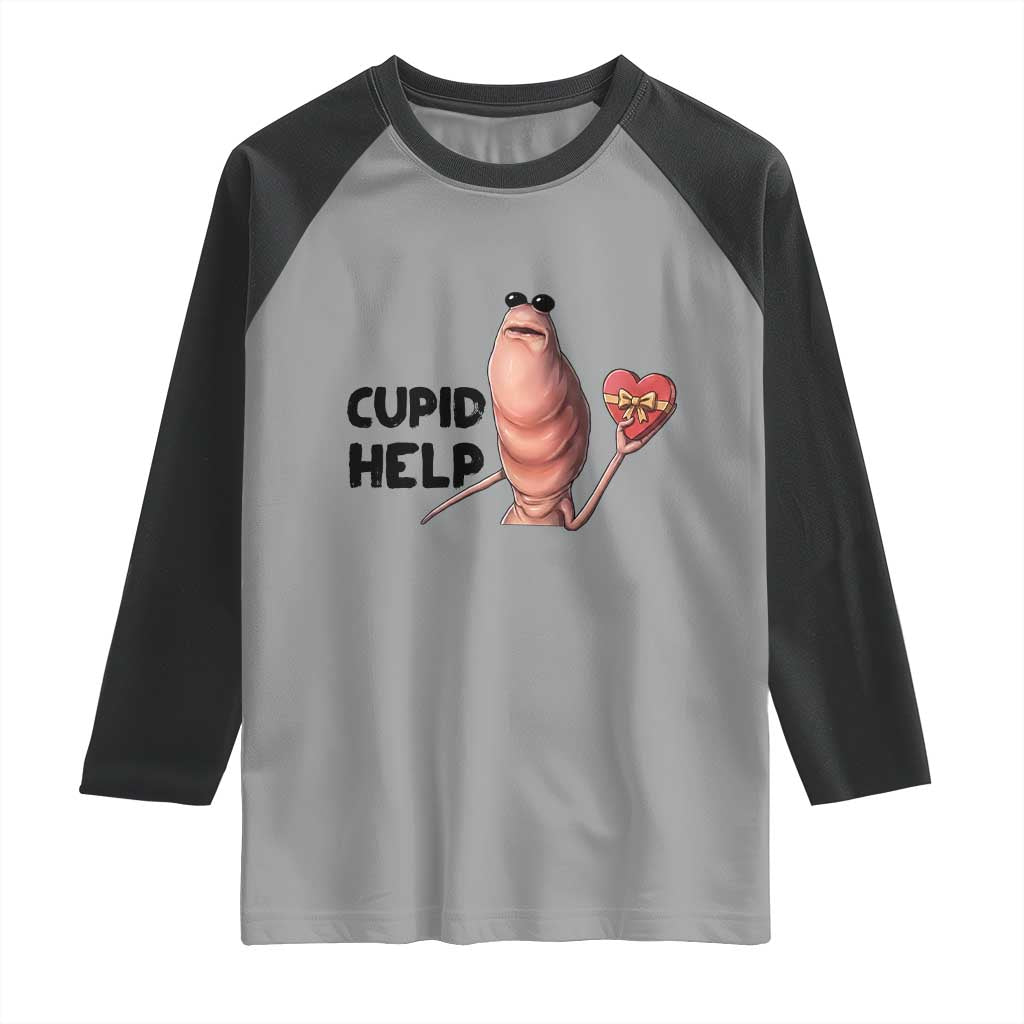 Marcus The Worm Valentine Meme Raglan Shirt Cupid Help TS14 Sport Gray Black Print Your Wear