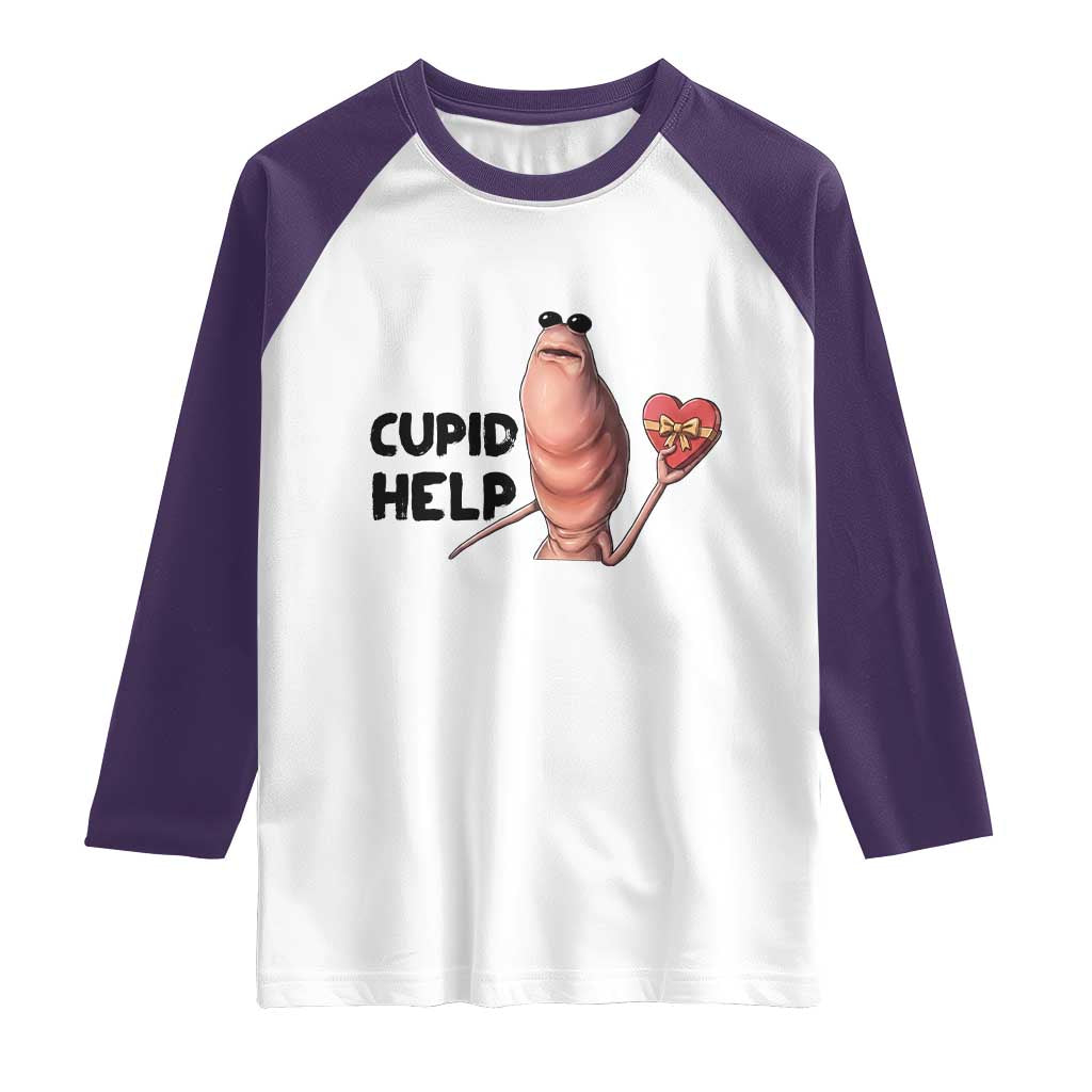 Marcus The Worm Valentine Meme Raglan Shirt Cupid Help TS14 White Purple Print Your Wear