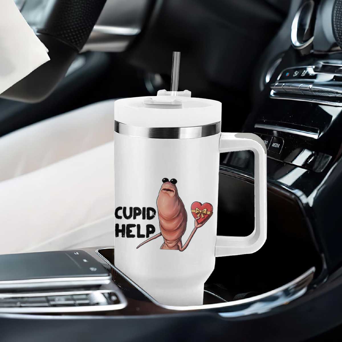 Marcus The Worm Valentine Meme Tumbler With Handle Cupid Help TS14 Print Your Wear