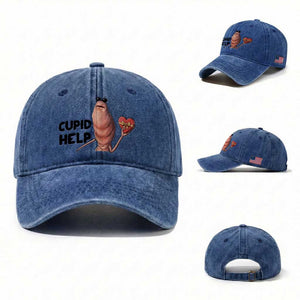 Marcus The Worm Valentine Meme Washed Cotton Baseball Cap Cupid Help TS14 Washed Cap Universal Fit Royal Blue Print Your Wear