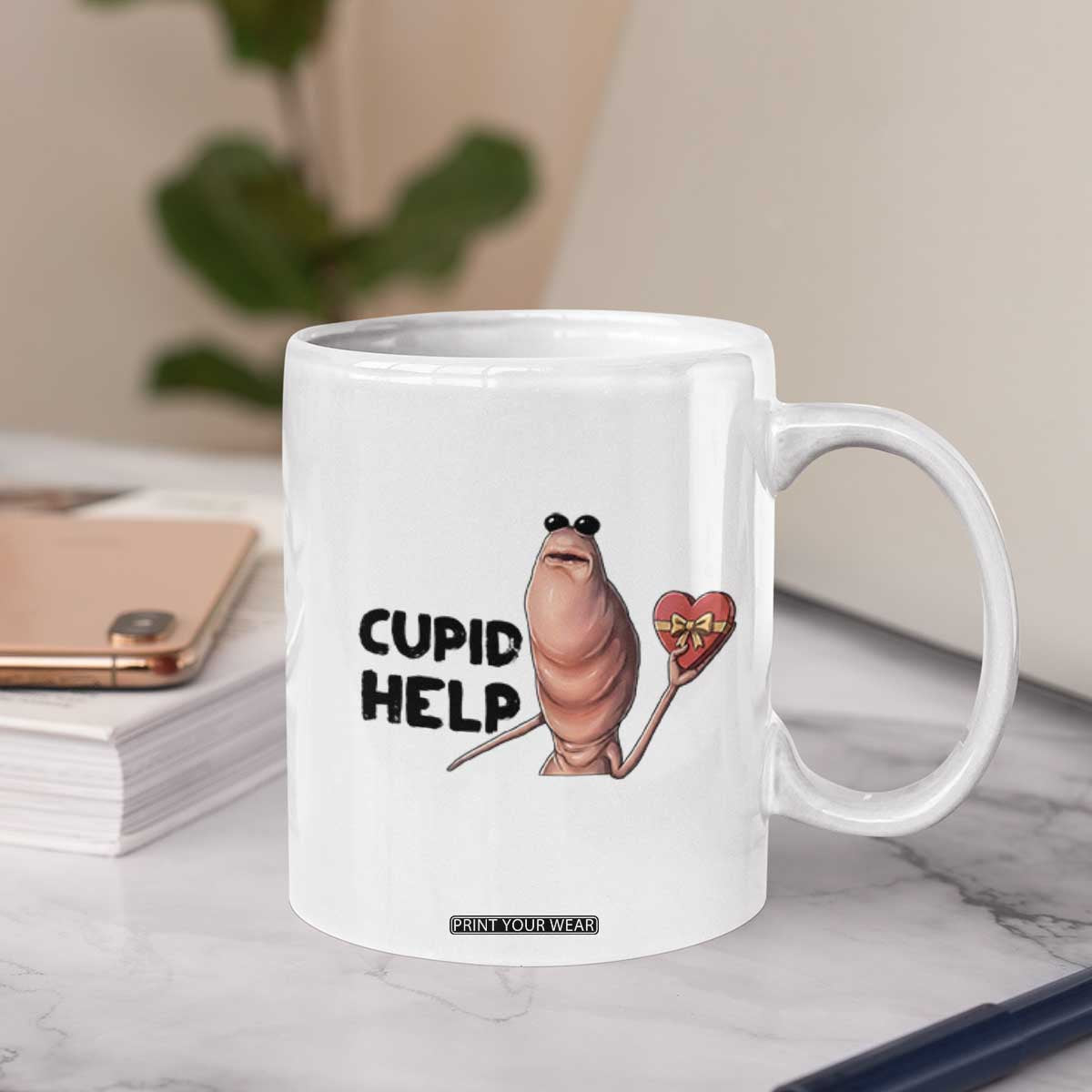 Marcus The Worm Valentine Meme Coffee Mug Cupid Help TS14 Print Your Wear