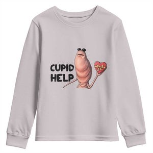 Marcus The Worm Valentine Meme Youth Sweatshirt Cupid Help TS14 Ice Gray Print Your Wear