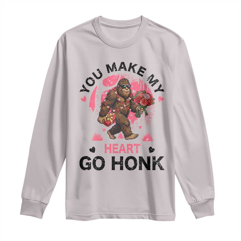 You Make My Heart Go Honk Long Sleeve Shirt Funny Bigfoot Valentine Meme TS14 Ice Gray Print Your Wear