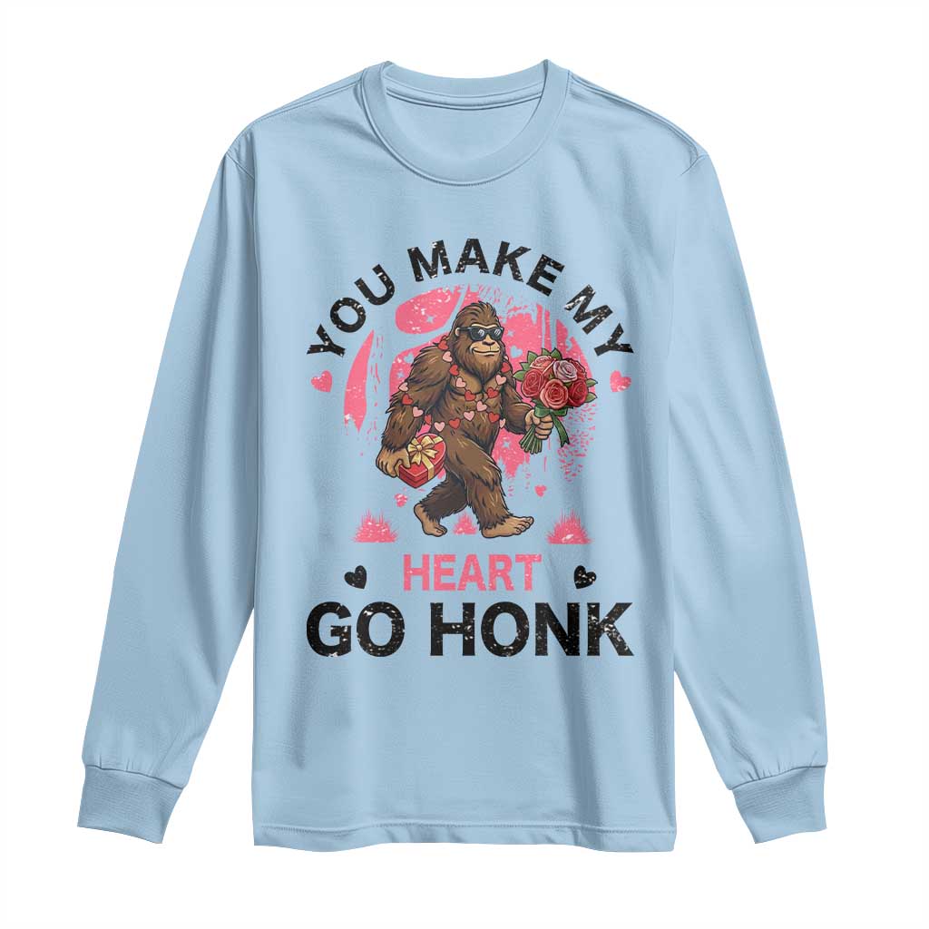 You Make My Heart Go Honk Long Sleeve Shirt Funny Bigfoot Valentine Meme TS14 Light Blue Print Your Wear