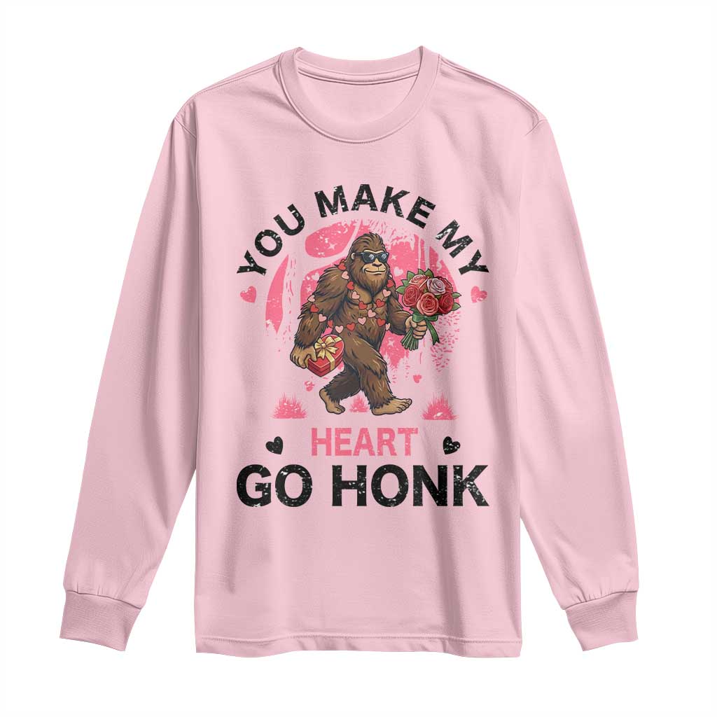 You Make My Heart Go Honk Long Sleeve Shirt Funny Bigfoot Valentine Meme TS14 Light Pink Print Your Wear