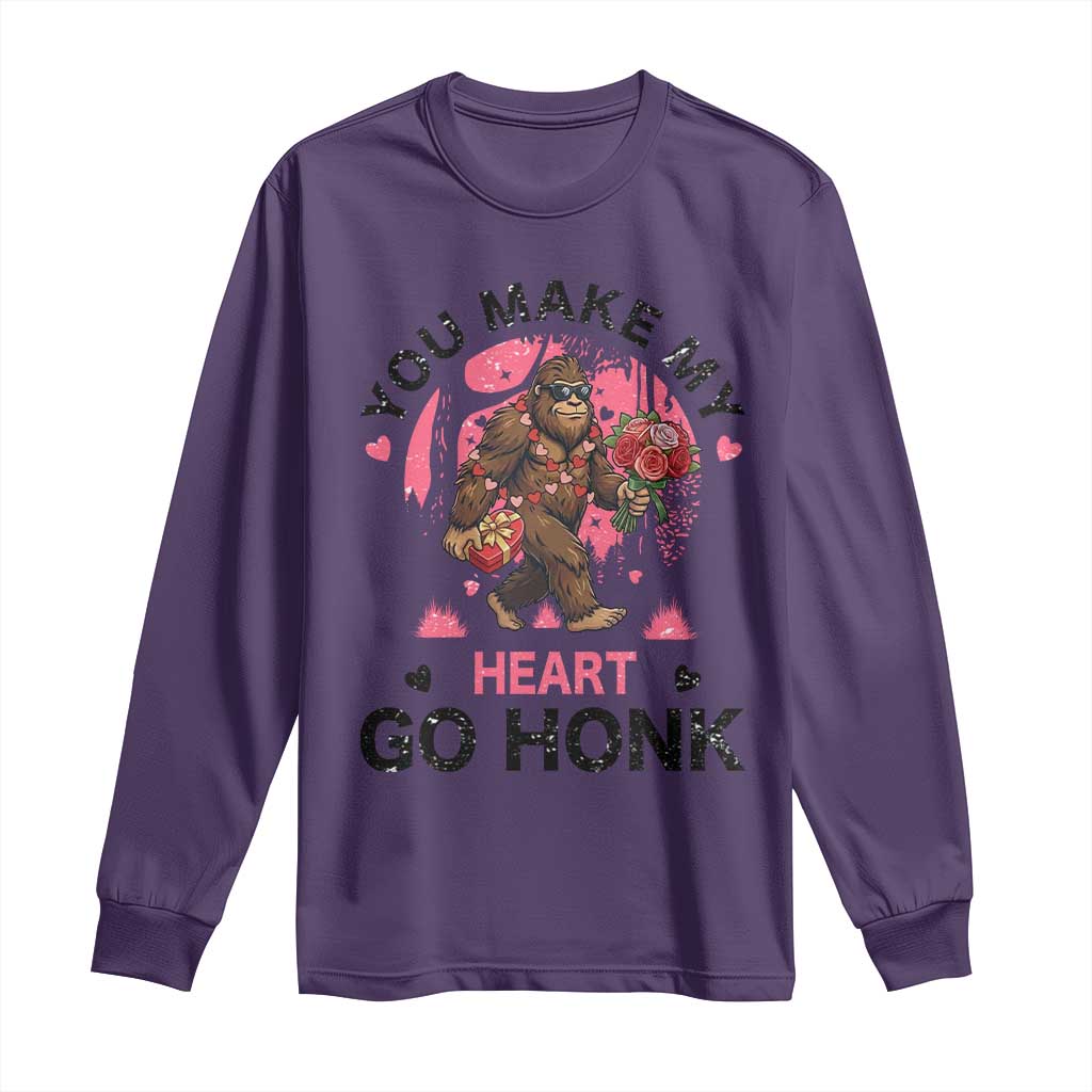 You Make My Heart Go Honk Long Sleeve Shirt Funny Bigfoot Valentine Meme TS14 Purple Print Your Wear