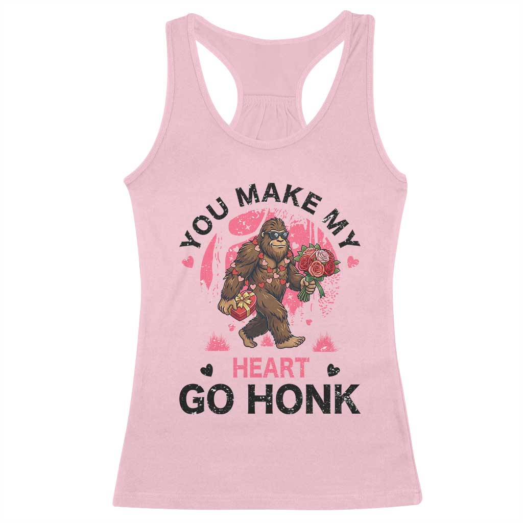You Make My Heart Go Honk Racerback Tank Top Funny Bigfoot Valentine Meme TS14 Light Pink Print Your Wear