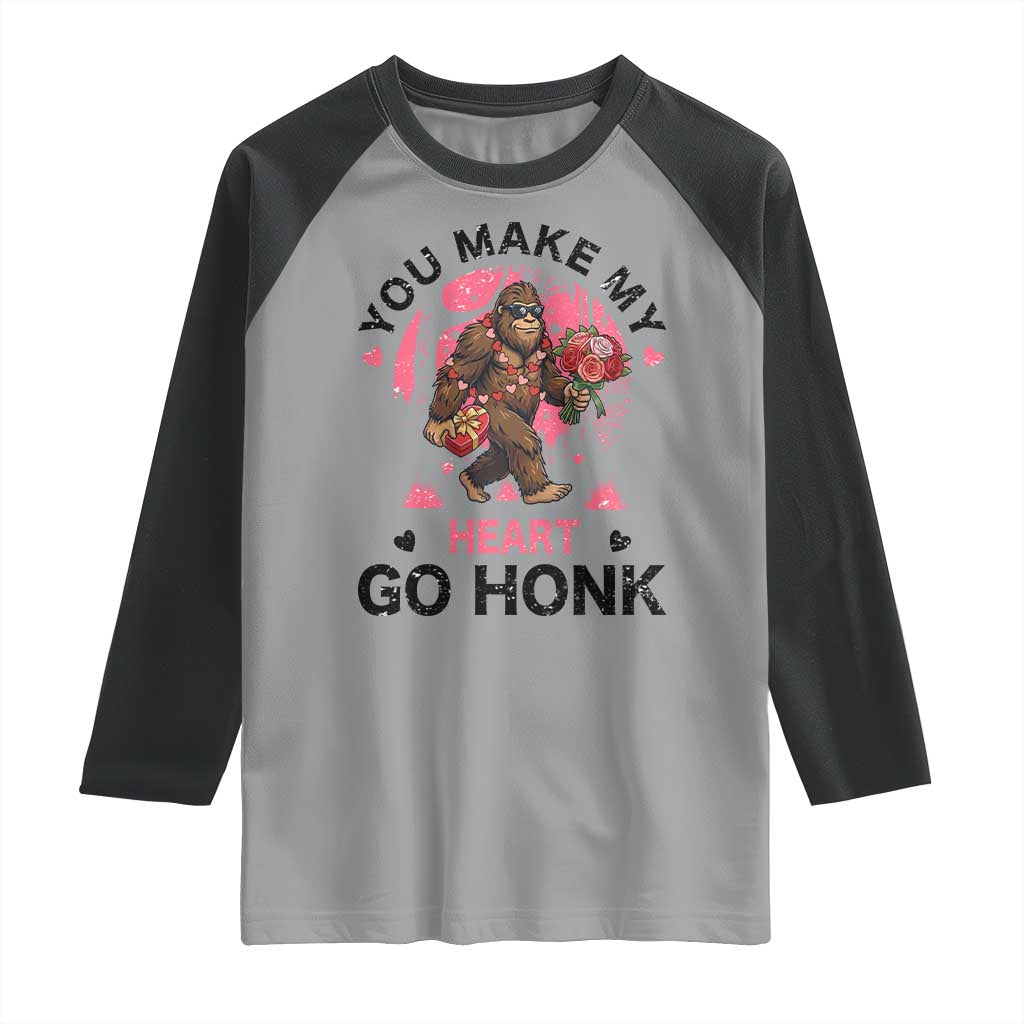 You Make My Heart Go Honk Raglan Shirt Funny Bigfoot Valentine Meme TS14 Sport Gray Black Print Your Wear