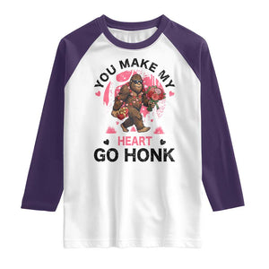 You Make My Heart Go Honk Raglan Shirt Funny Bigfoot Valentine Meme TS14 White Purple Print Your Wear