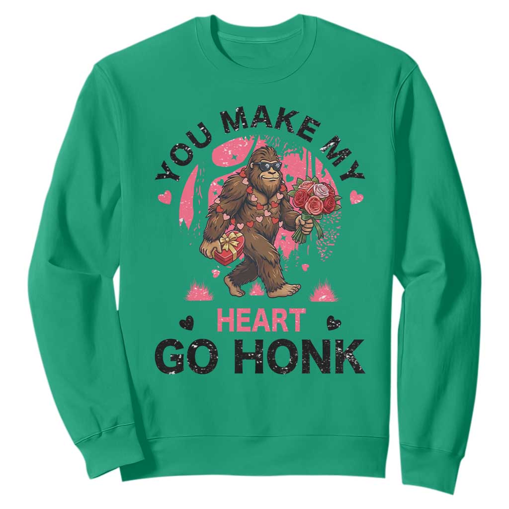 You Make My Heart Go Honk Sweatshirt Funny Bigfoot Valentine Meme TS14 Irish Green Print Your Wear
