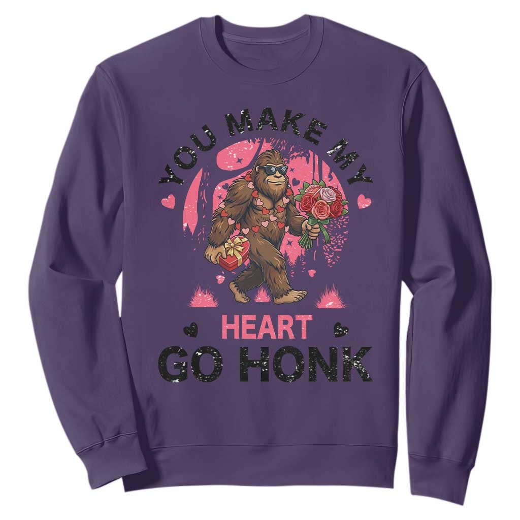 You Make My Heart Go Honk Sweatshirt Funny Bigfoot Valentine Meme TS14 Purple Print Your Wear