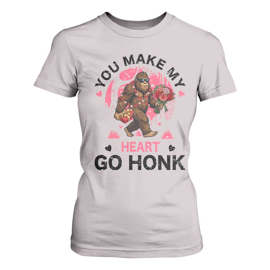 You Make My Heart Go Honk T Shirt For Women Funny Bigfoot Valentine Meme TS14 Ice Gray Print Your Wear