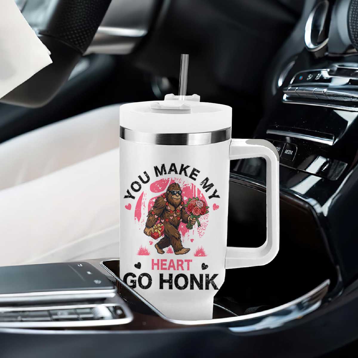You Make My Heart Go Honk Tumbler With Handle Funny Bigfoot Valentine Meme TS14 Print Your Wear