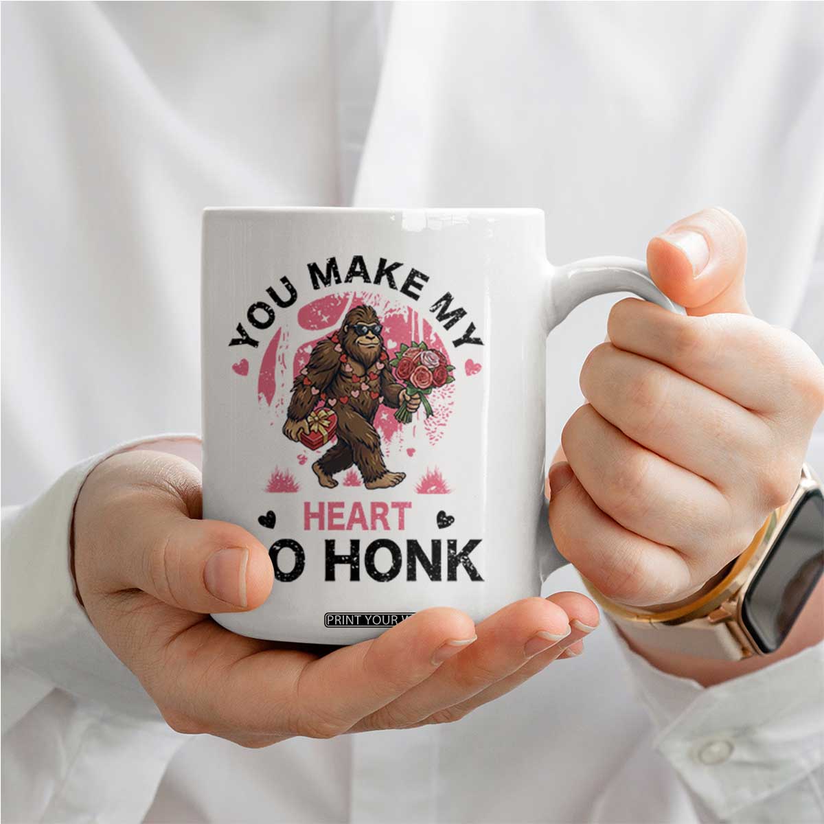 You Make My Heart Go Honk Coffee Mug Funny Bigfoot Valentine Meme TS14 Print Your Wear