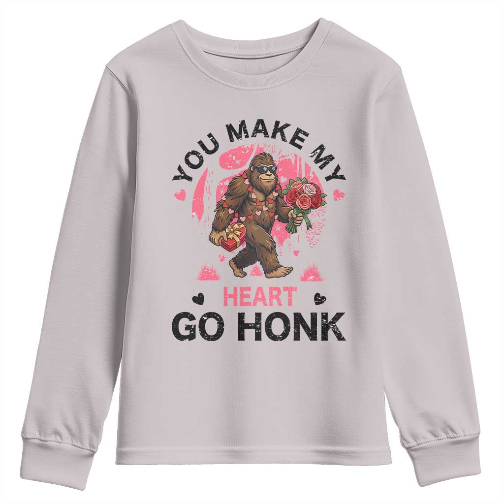 You Make My Heart Go Honk Youth Sweatshirt Funny Bigfoot Valentine Meme TS14 Ice Gray Print Your Wear