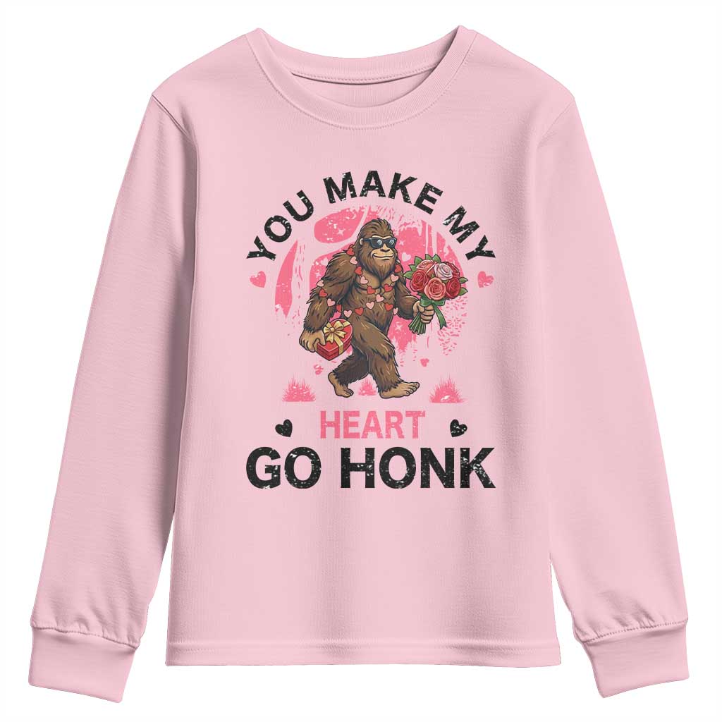 You Make My Heart Go Honk Youth Sweatshirt Funny Bigfoot Valentine Meme TS14 Light Pink Print Your Wear