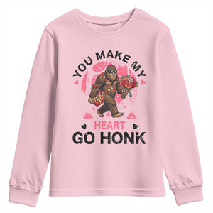 You Make My Heart Go Honk Youth Sweatshirt Funny Bigfoot Valentine Meme TS14 Light Pink Print Your Wear