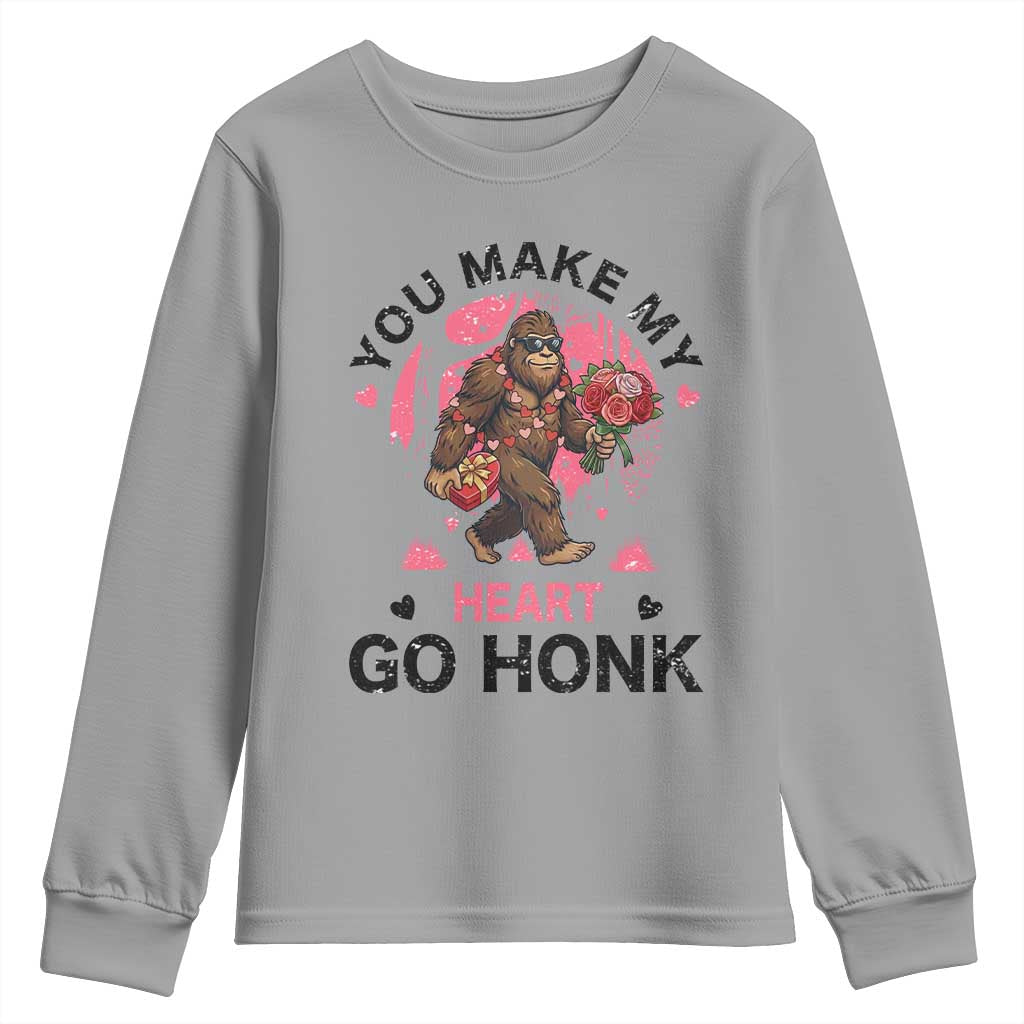 You Make My Heart Go Honk Youth Sweatshirt Funny Bigfoot Valentine Meme TS14 Sport Gray Print Your Wear