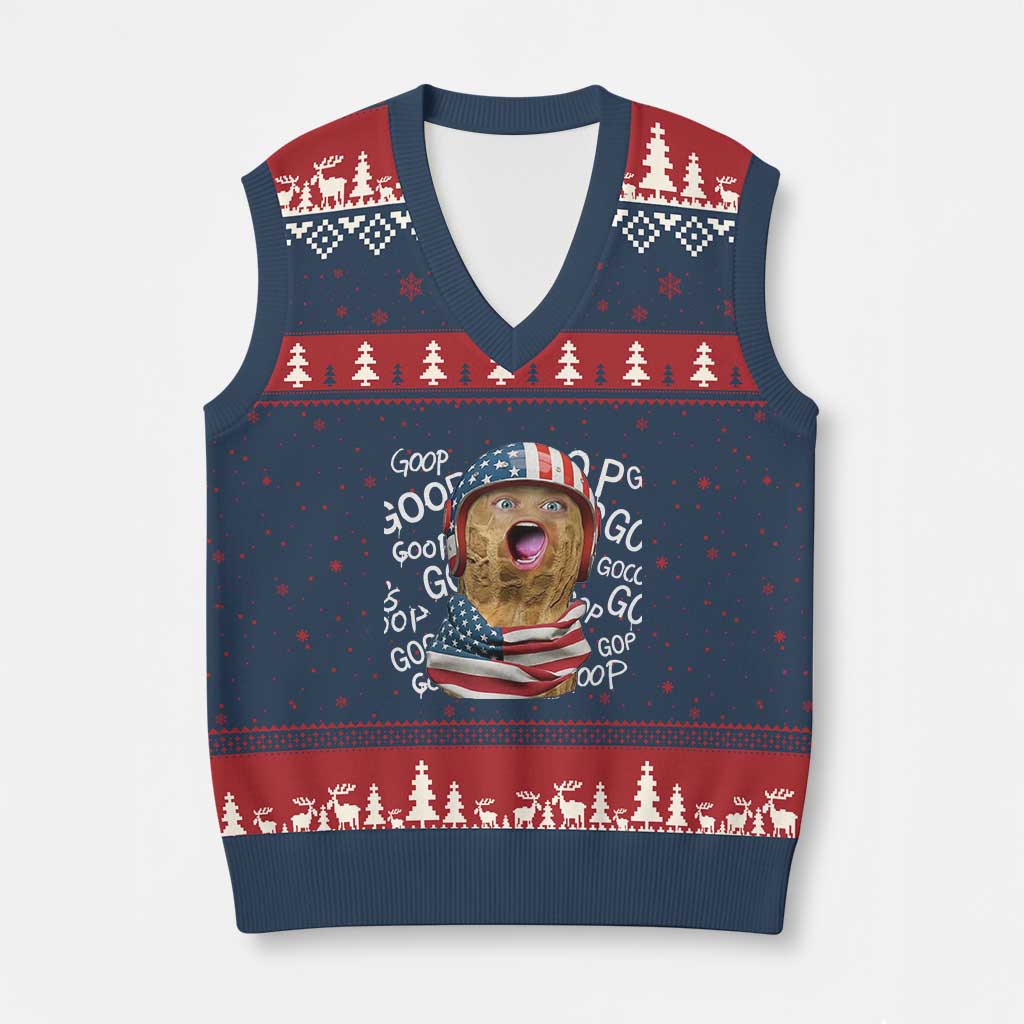 Burnt Peanut Goop V-Neck Knit Sweater Vest Patriotic American Flag TS14 Navy Red Print Your Wear