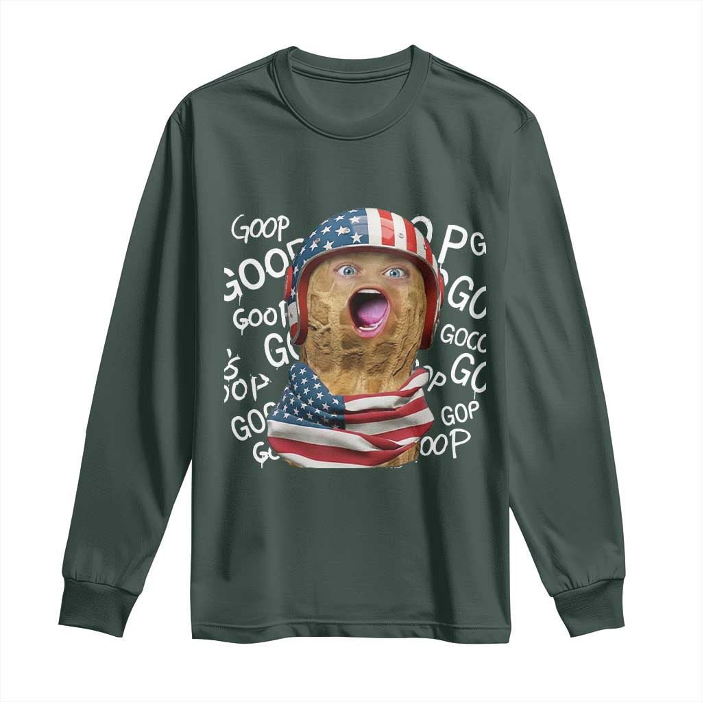 Burnt Peanut Goop Long Sleeve Shirt Patriotic American Flag TS14 Dark Forest Green Print Your Wear
