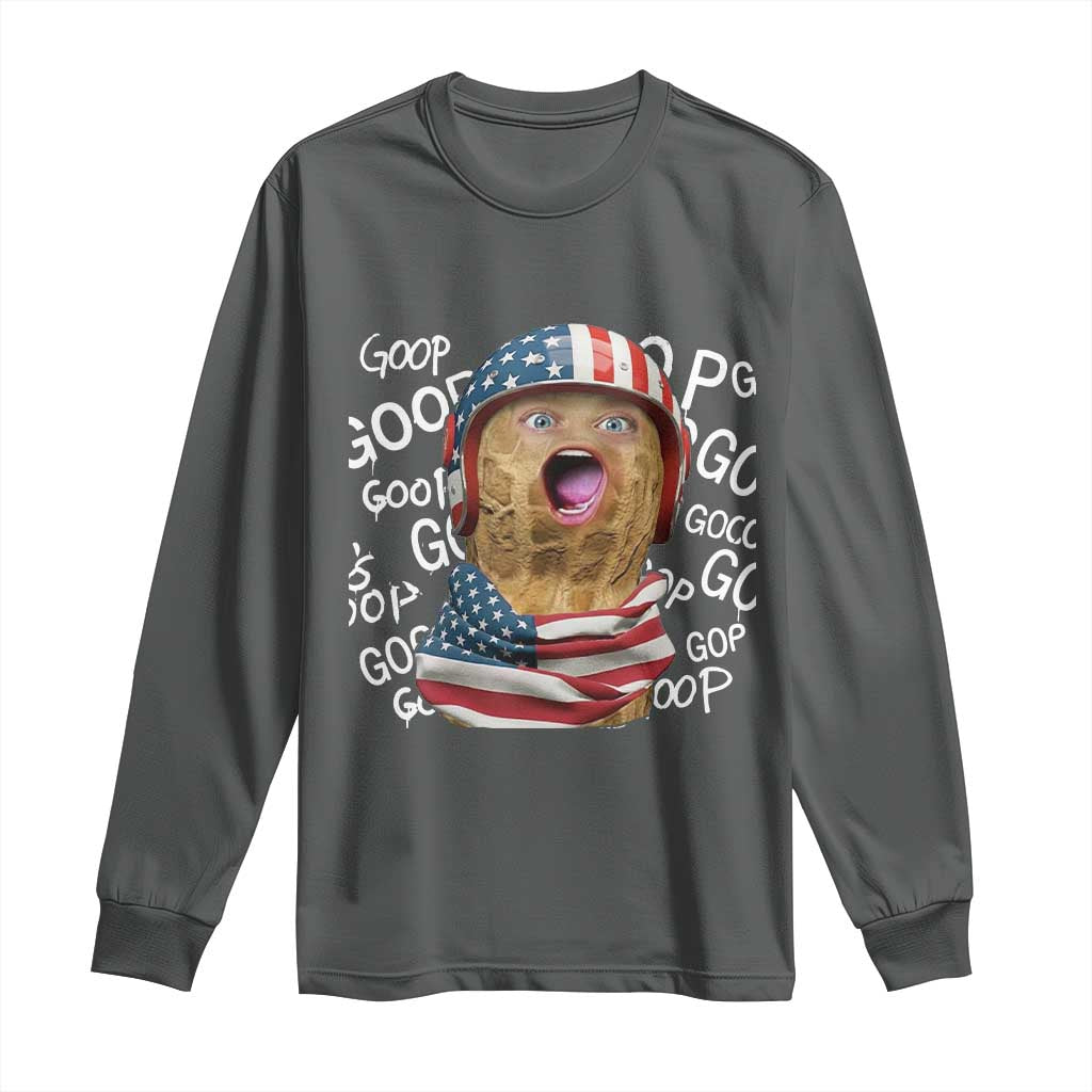 Burnt Peanut Goop Long Sleeve Shirt Patriotic American Flag TS14 Dark Heather Print Your Wear