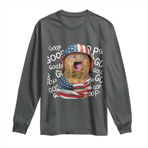 Burnt Peanut Goop Long Sleeve Shirt Patriotic American Flag TS14 Dark Heather Print Your Wear