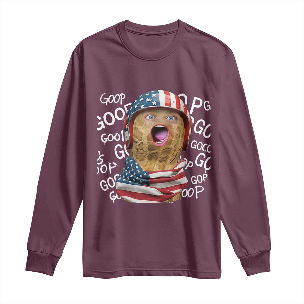 Burnt Peanut Goop Long Sleeve Shirt Patriotic American Flag TS14 Maroon Print Your Wear