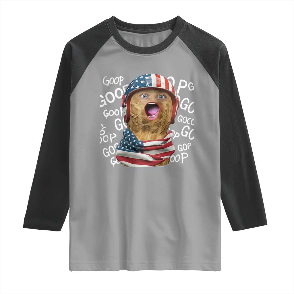 Burnt Peanut Goop Raglan Shirt Patriotic American Flag TS14 Sport Gray Black Print Your Wear