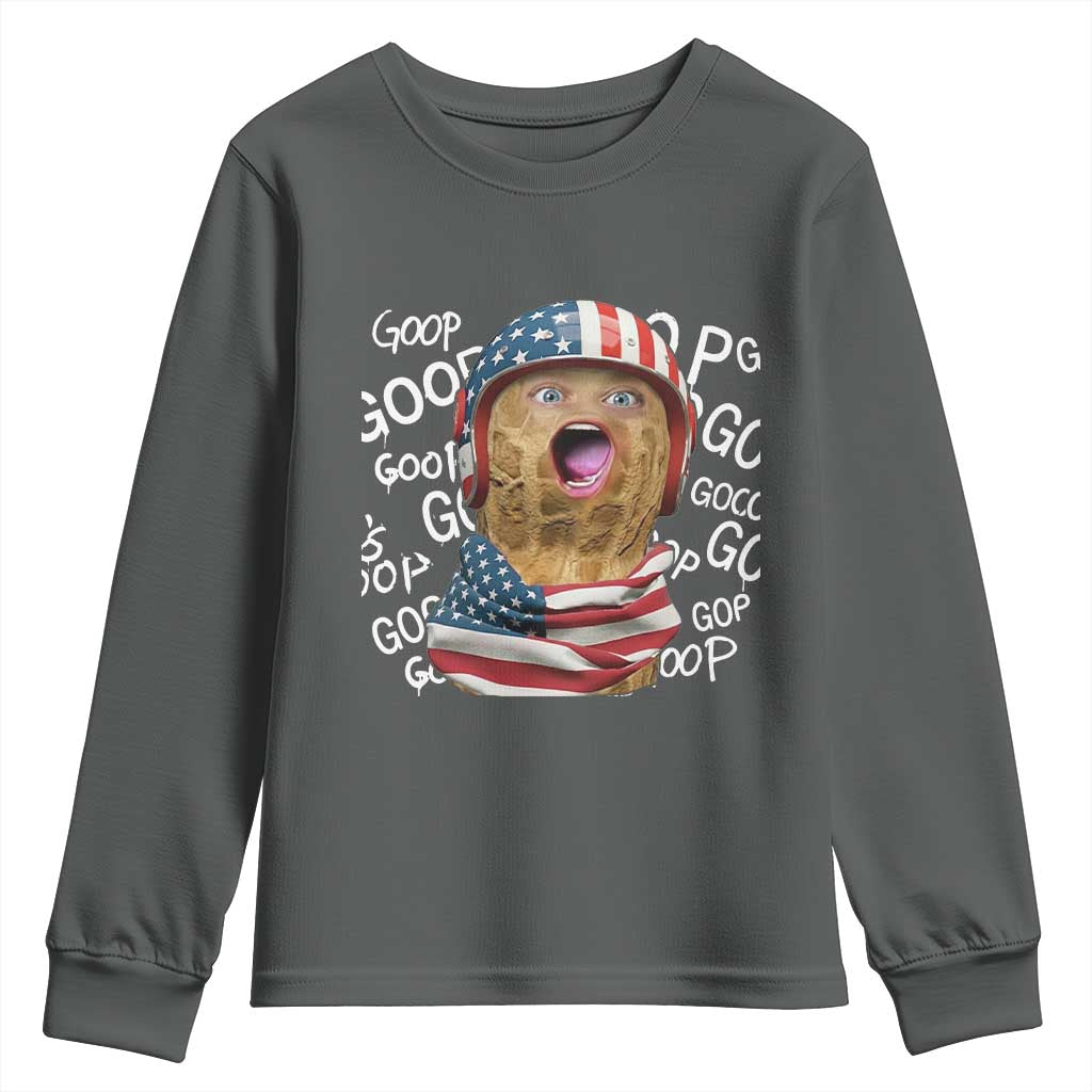 Burnt Peanut Goop Youth Sweatshirt Patriotic American Flag TS14 Dark Heather Print Your Wear