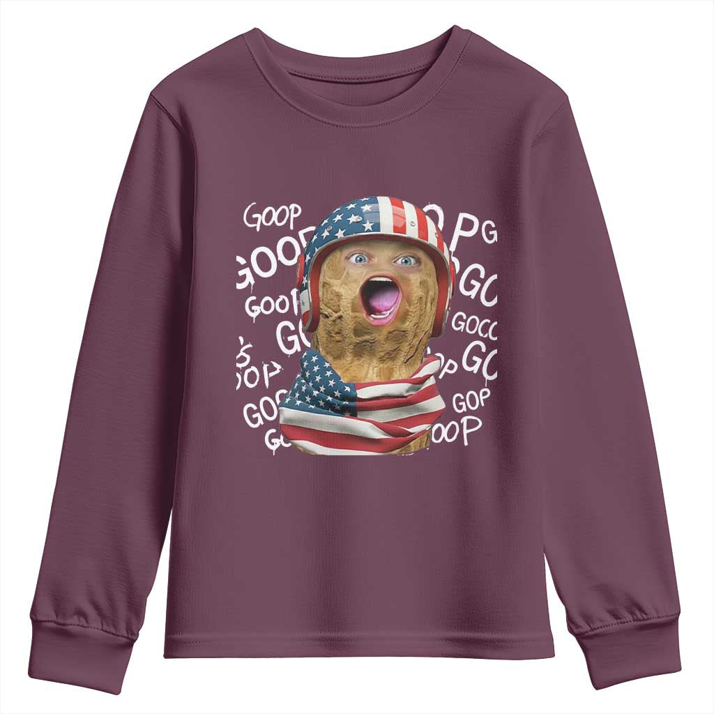Burnt Peanut Goop Youth Sweatshirt Patriotic American Flag TS14 Maroon Print Your Wear