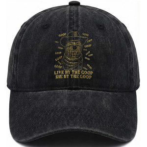 Funny Burnt Peanut Washed Cotton Baseball Cap Live by The Goop Die by The Goop TS14 Washed Cap Universal Fit Black Print Your Wear