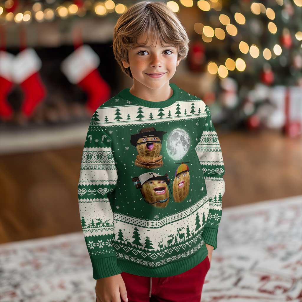 Funny Burnt Peanut Howling at the Moon Ugly Christmas Sweater TS14 Forest Green Beige Print Your Wear