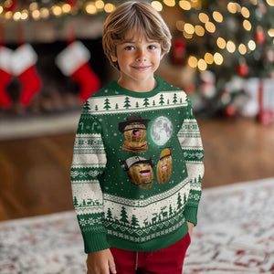 Funny Burnt Peanut Howling at the Moon Ugly Christmas Sweater TS14 Forest Green Beige Print Your Wear