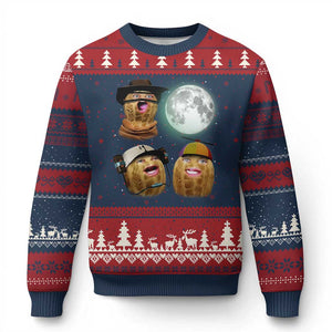 Funny Burnt Peanut Howling at the Moon Ugly Christmas Sweater TS14 Navy Red Print Your Wear