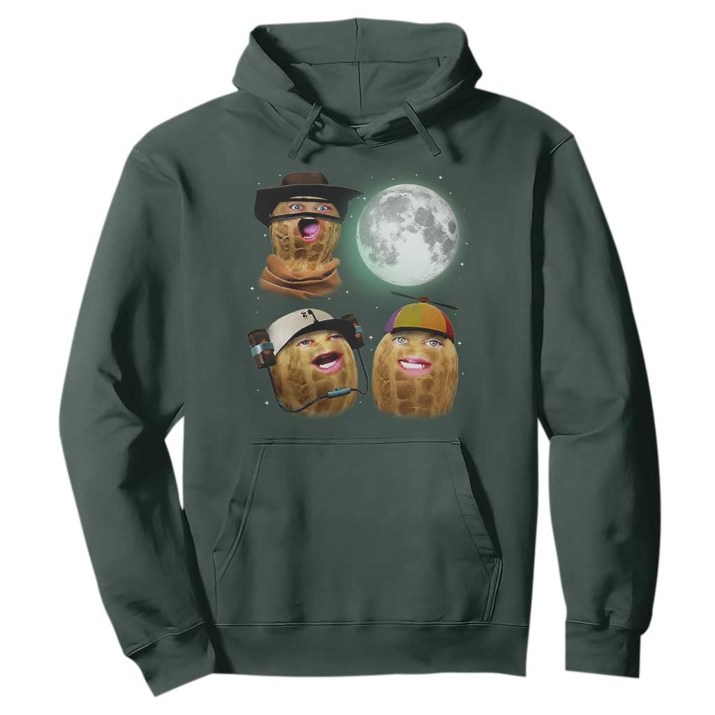 Funny Burnt Peanut Howling at the Moon Hoodie TS14 Dark Forest Green Print Your Wear