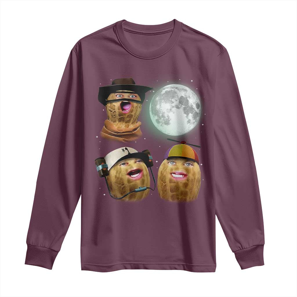 Funny Burnt Peanut Howling at the Moon Long Sleeve Shirt TS14 Maroon Print Your Wear