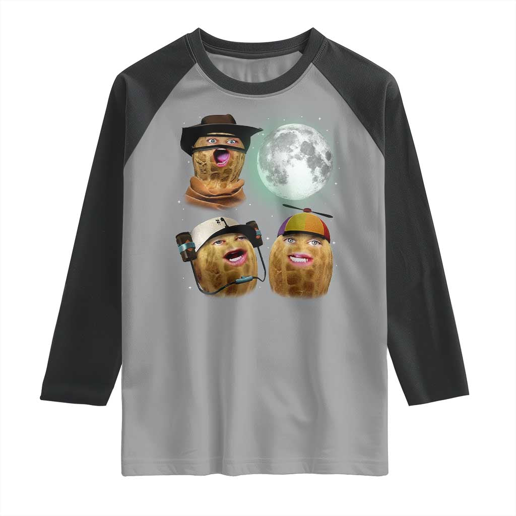 Funny Burnt Peanut Howling at the Moon Raglan Shirt TS14 Sport Gray Black Print Your Wear