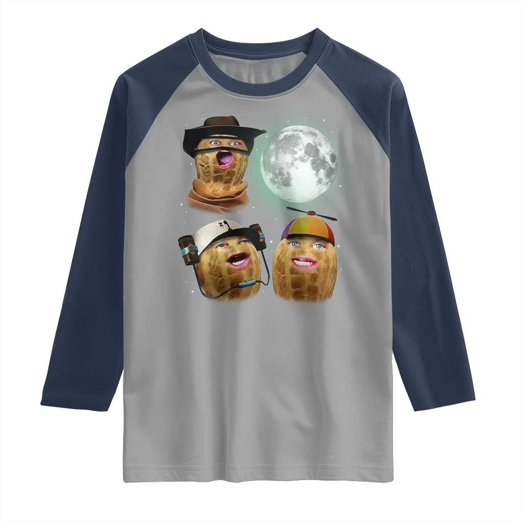 Funny Burnt Peanut Howling at the Moon Raglan Shirt TS14 Sport Gray Navy Print Your Wear