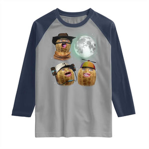 Funny Burnt Peanut Howling at the Moon Raglan Shirt TS14 Sport Gray Navy Print Your Wear