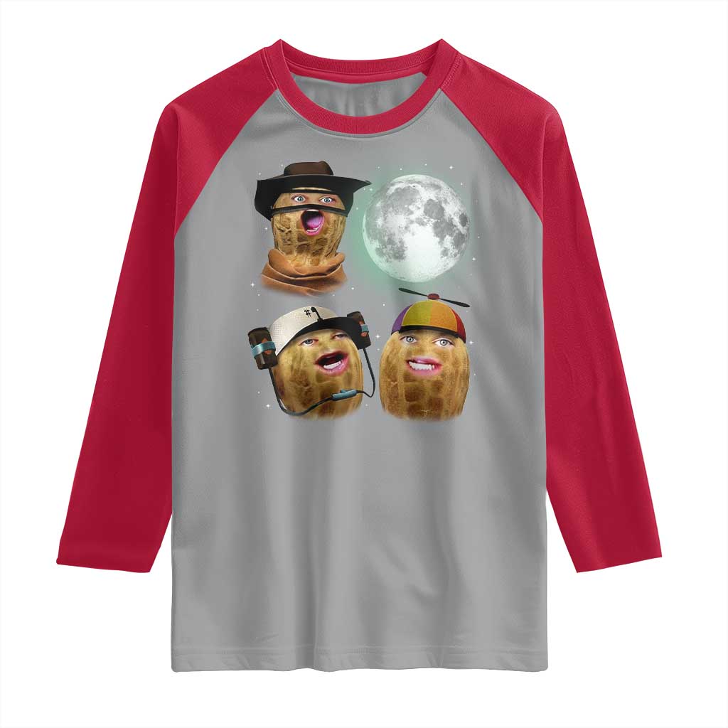 Funny Burnt Peanut Howling at the Moon Raglan Shirt TS14 Sport Gray Red Print Your Wear