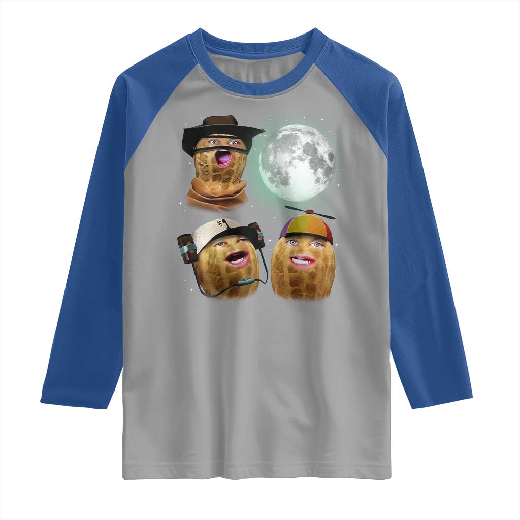 Funny Burnt Peanut Howling at the Moon Raglan Shirt TS14 Sport Gray Royal Print Your Wear