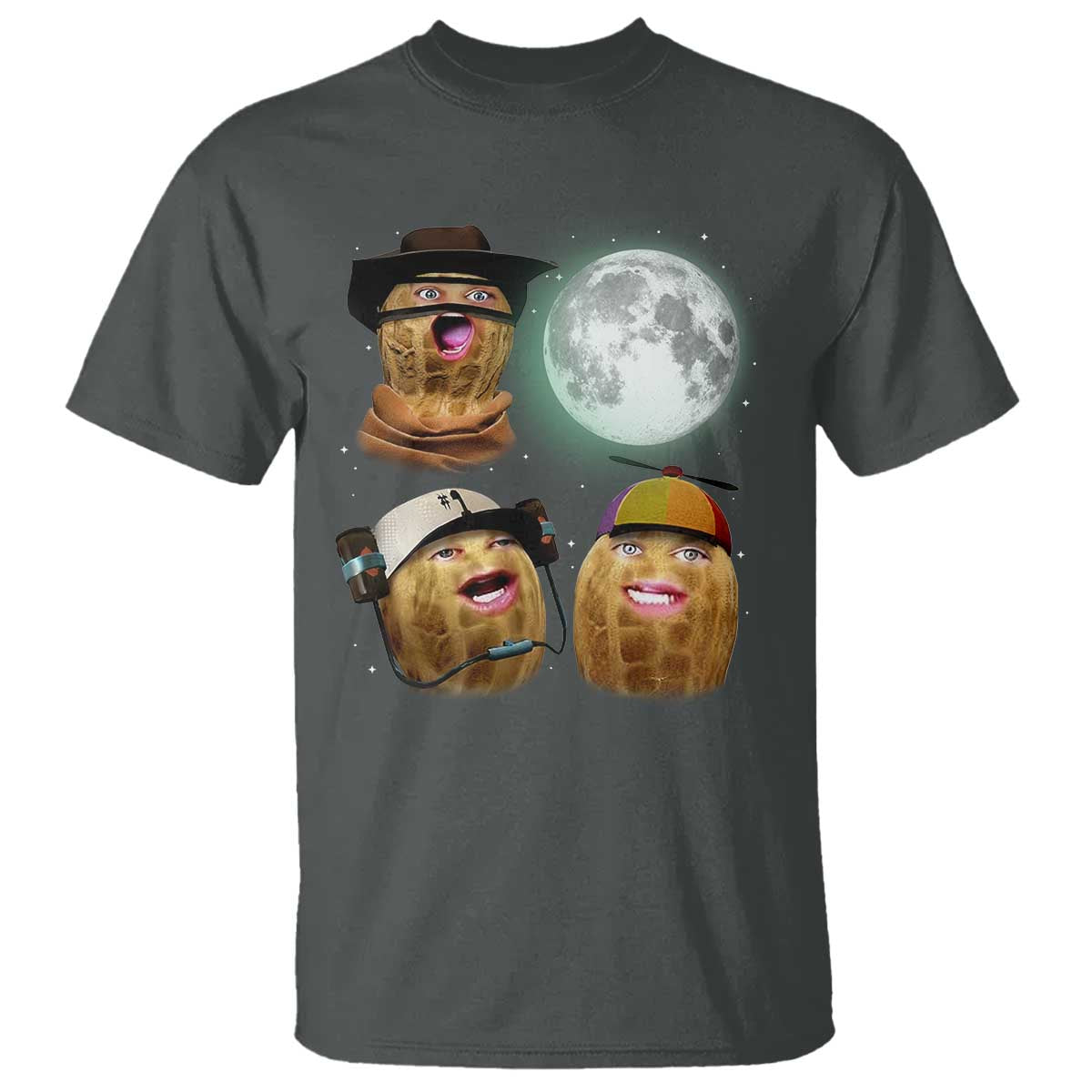 Funny Burnt Peanut Howling at the Moon T Shirt TS14 Dark Heather Print Your Wear
