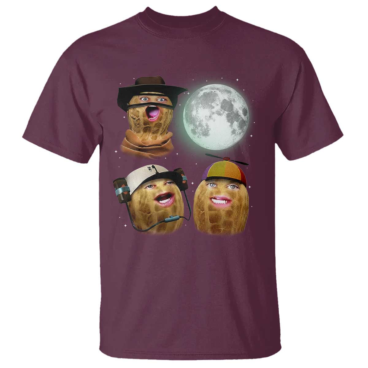 Funny Burnt Peanut Howling at the Moon T Shirt TS14 Maroon Print Your Wear