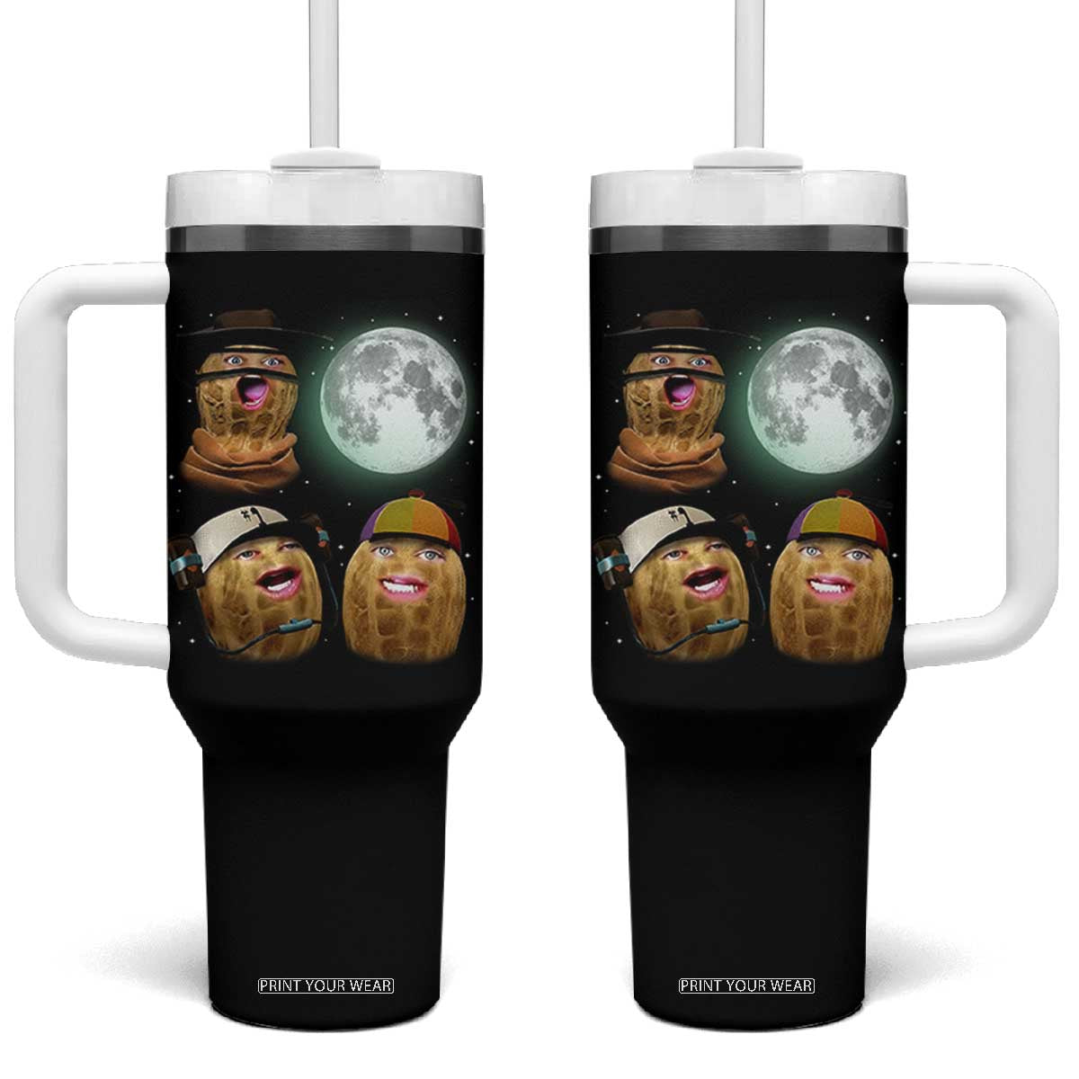 Funny Burnt Peanut Howling at the Moon Tumbler With Handle TS14 One Size: 40 oz Black Print Your Wear
