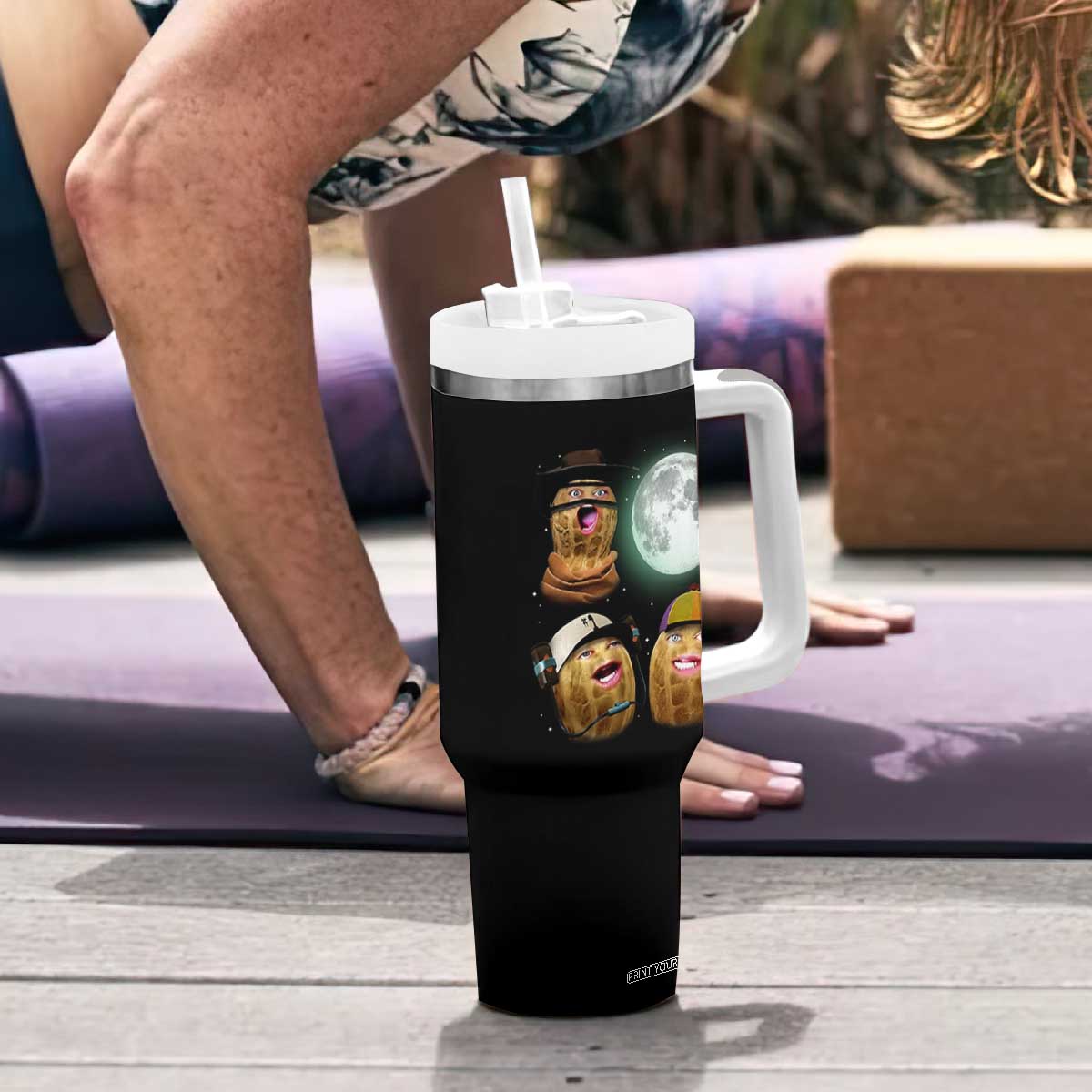 Funny Burnt Peanut Howling at the Moon Tumbler With Handle TS14 Print Your Wear
