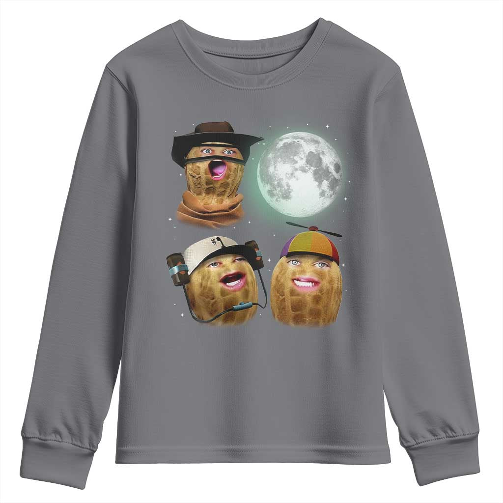 Funny Burnt Peanut Howling at the Moon Youth Sweatshirt TS14 Charcoal Print Your Wear