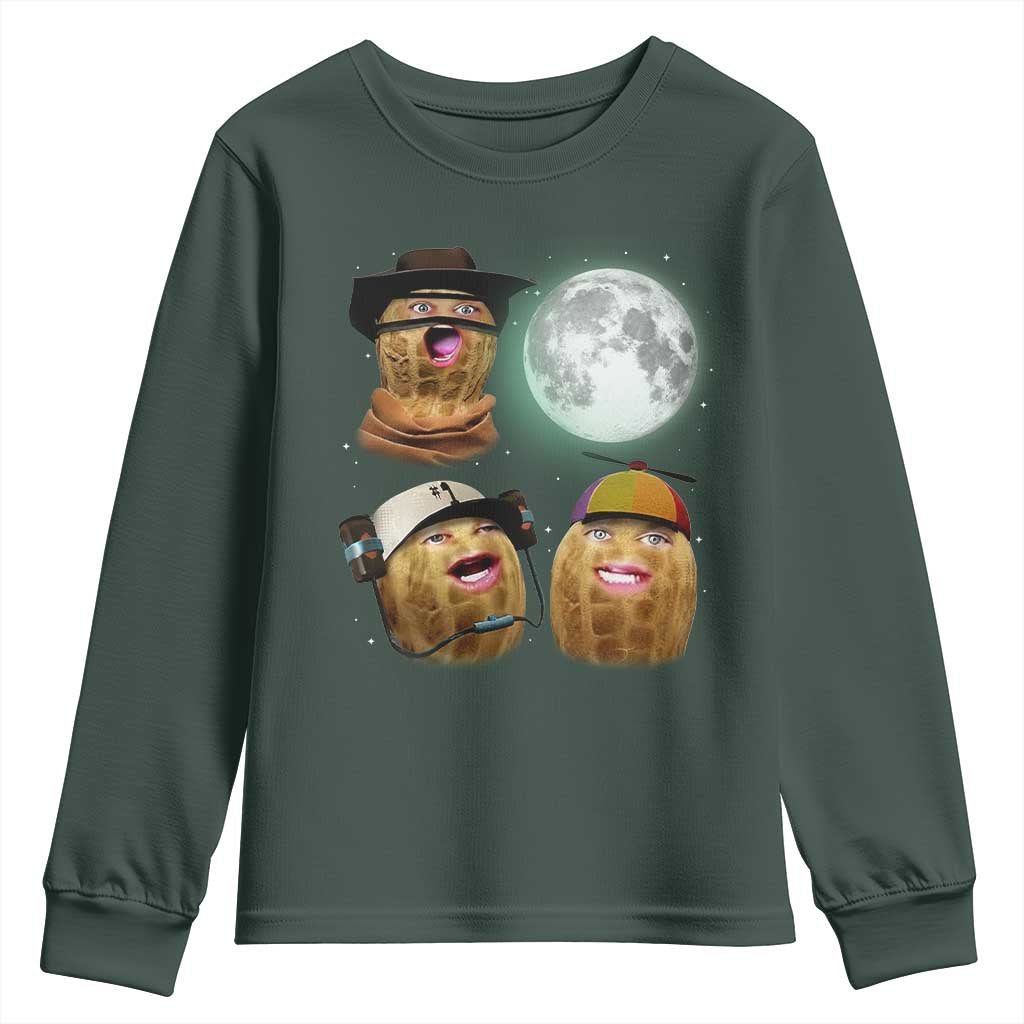 Funny Burnt Peanut Howling at the Moon Youth Sweatshirt TS14 Dark Forest Green Print Your Wear